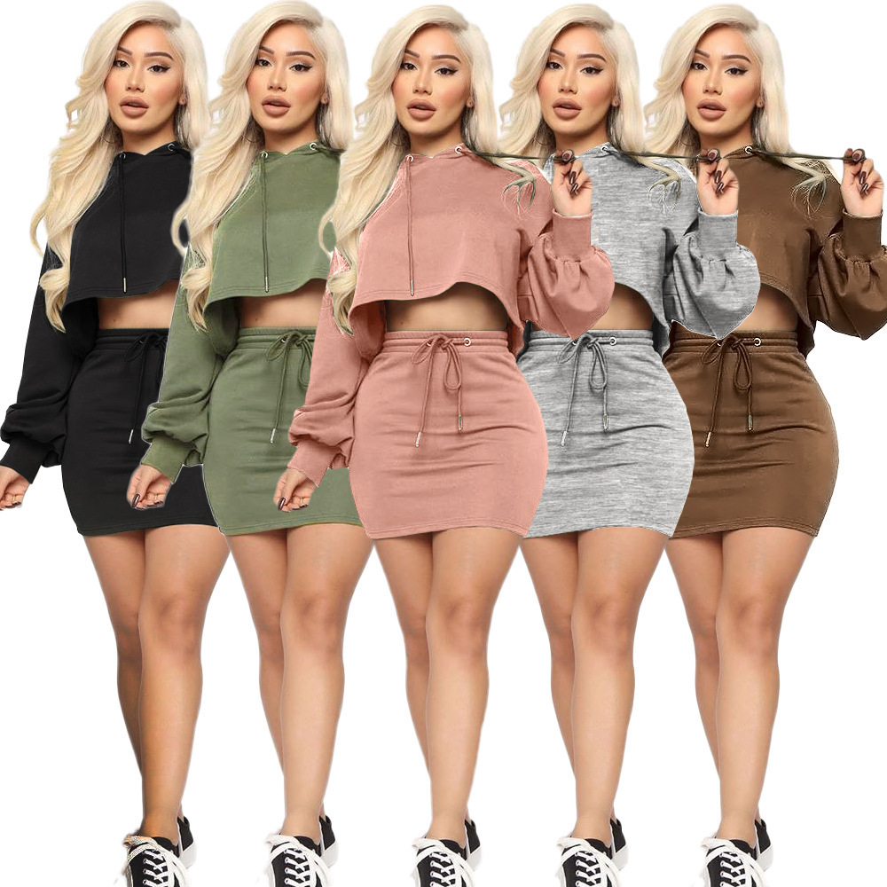 2020 fall wholesale clothes loose crop tops Bodycon dress Women's Hoodies & Sweat sexy winter clothing casual wear two piece set