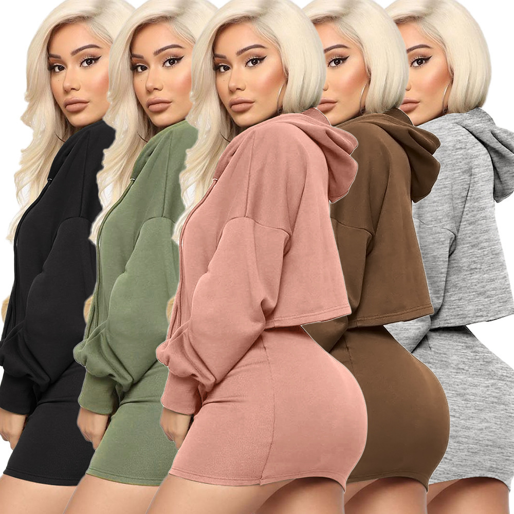 2020 fall wholesale clothes loose crop tops Bodycon dress Women's Hoodies & Sweat sexy winter clothing casual wear two piece set