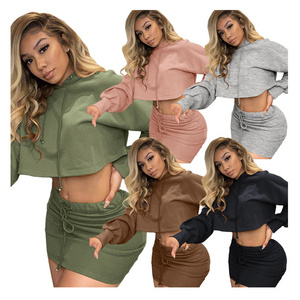 2020 fall wholesale clothes loose crop tops Bodycon dress Women's Hoodies & Sweat sexy winter clothing casual wear two piece set