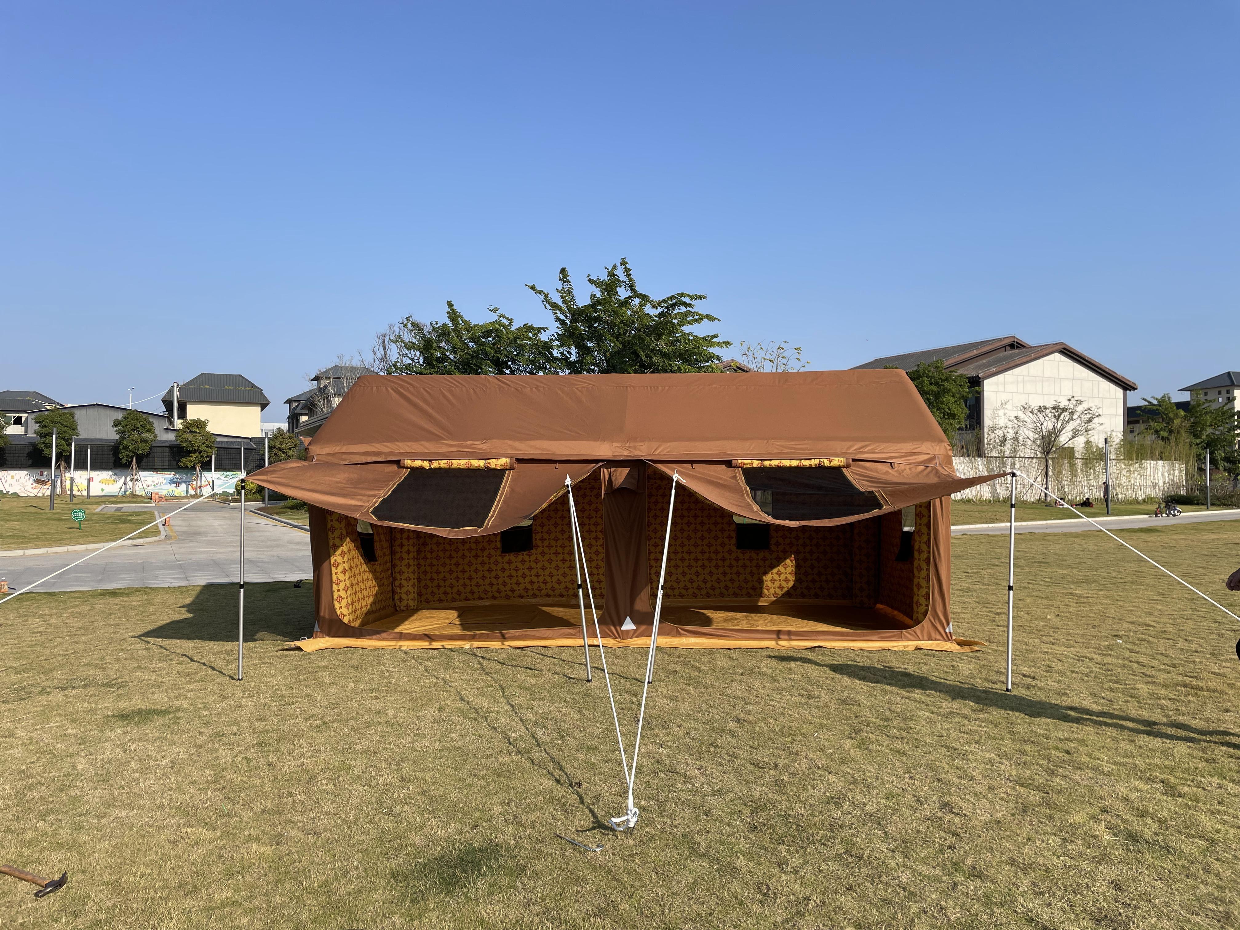 outdoor camping middle east 4*8m air inflatable Glamping khaki Oxford inflatable travel tent