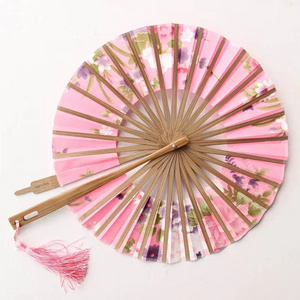 Japanese  portable folding fan ladies folding fan wholesale Pinwheel Round Hand Fan