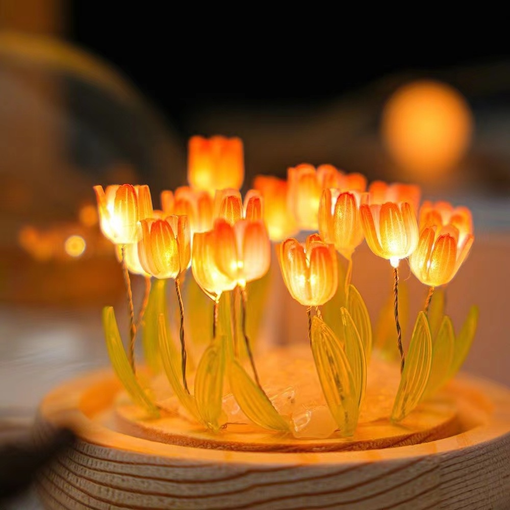 2024 Hot Sale DIY Tulip Glass Table Lamp Night Light Birthday  Christmas gifts Crystal Ball Flower Tulips LED Night Light