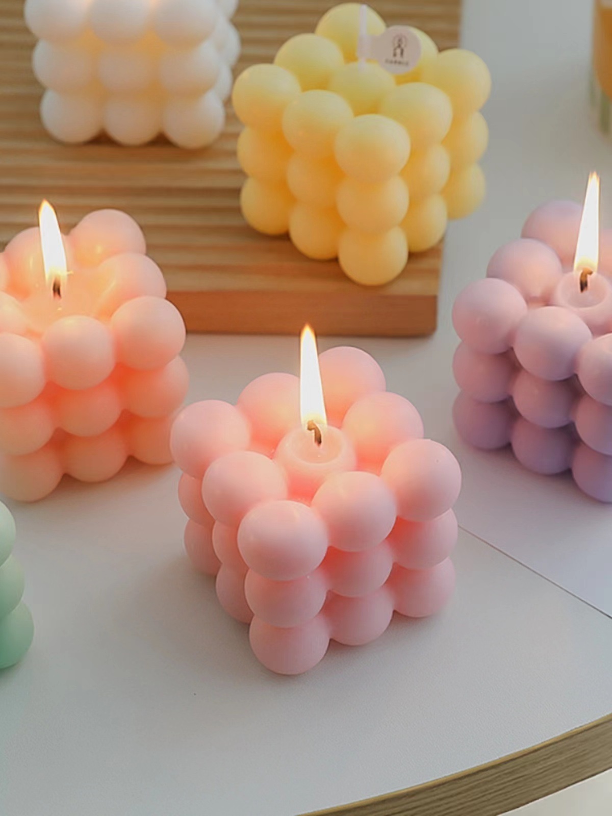 High Quality Ins Home Decor Round Magic 3D Cube Round Bottom Aromatherapy Soy Wa rivate Scented Candles