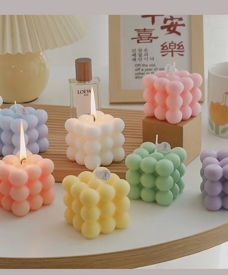 High Quality Ins Home Decor Round Magic 3D Cube Round Bottom Aromatherapy Soy Wa rivate Scented Candles