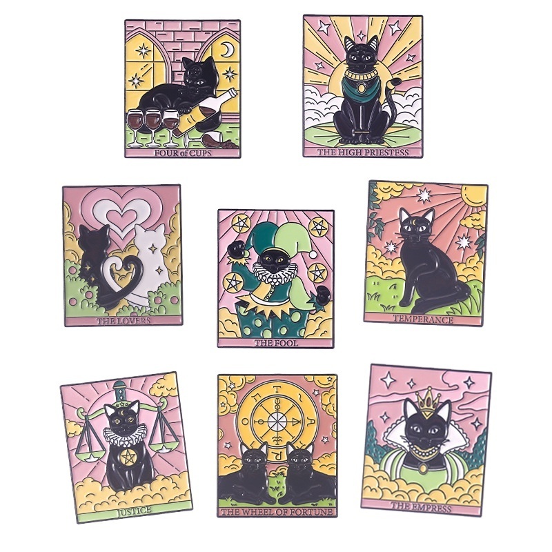 Cute Tarot Enamel Backpack Pins Funny Black Cat Enamel Lapel Pins Cool Brooch Button Pins Badge Aesthetic For Gift