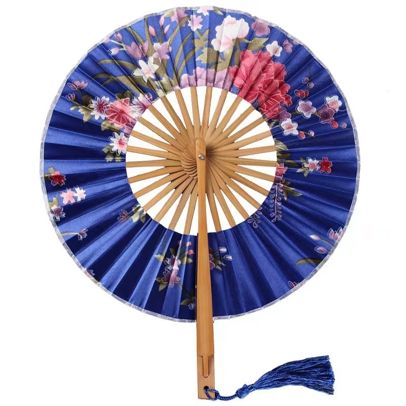 Japanese  portable folding fan ladies folding fan wholesale Pinwheel Round Hand Fan