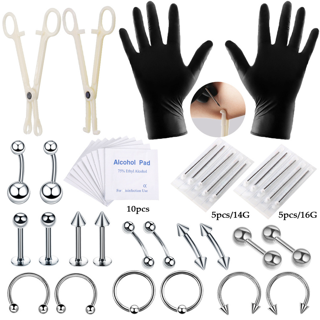 New Arrival High Quality Piercing Accessories Set Professional Stainless Steel Piercing Tools Kit