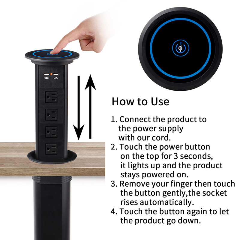 Pop up Power Desktop Hidden Socket Outlet for Meeting with USB and type-C Charger US standard