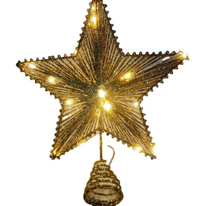 Christmas tree top star wrought iron glitter led tree top five-pointed star Christmas tree decoration light string supplies