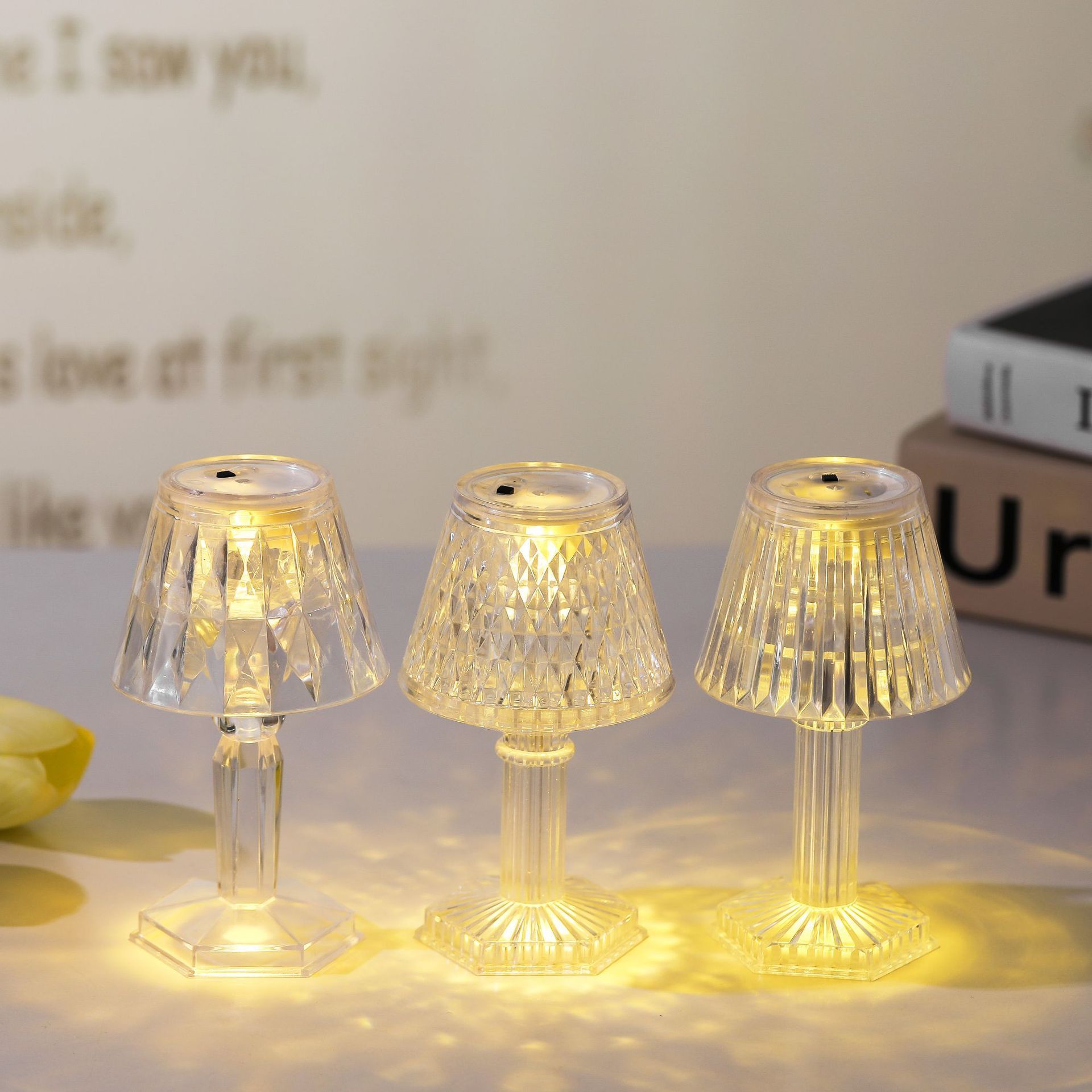 New Arrival Cheap Crystal Diamond Battery Control Led Candle Night Light Projection Bedroom Wedding Decorative Mini Table Lamp