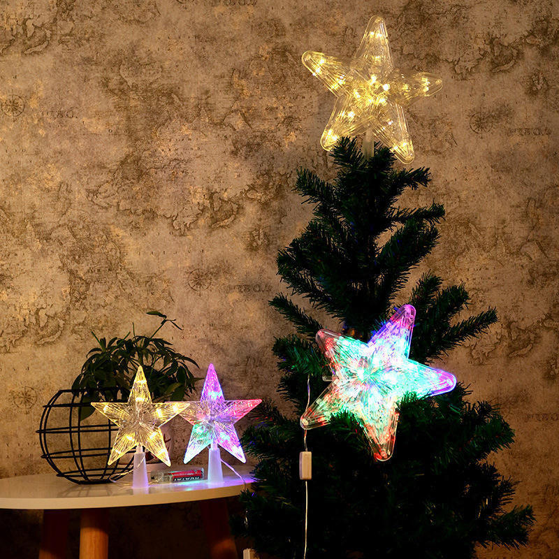 Evermore Holiday Decoration Led Luminous Star String Lights Five-pointed Star Christmas Tree Top Lights With Battery Box