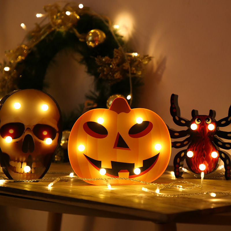 Decorative Halloween Spider Bat Pumpkin Decoration Lights Ghost Festival Led Battery Night Light Ghost Skull Holiday light Decor