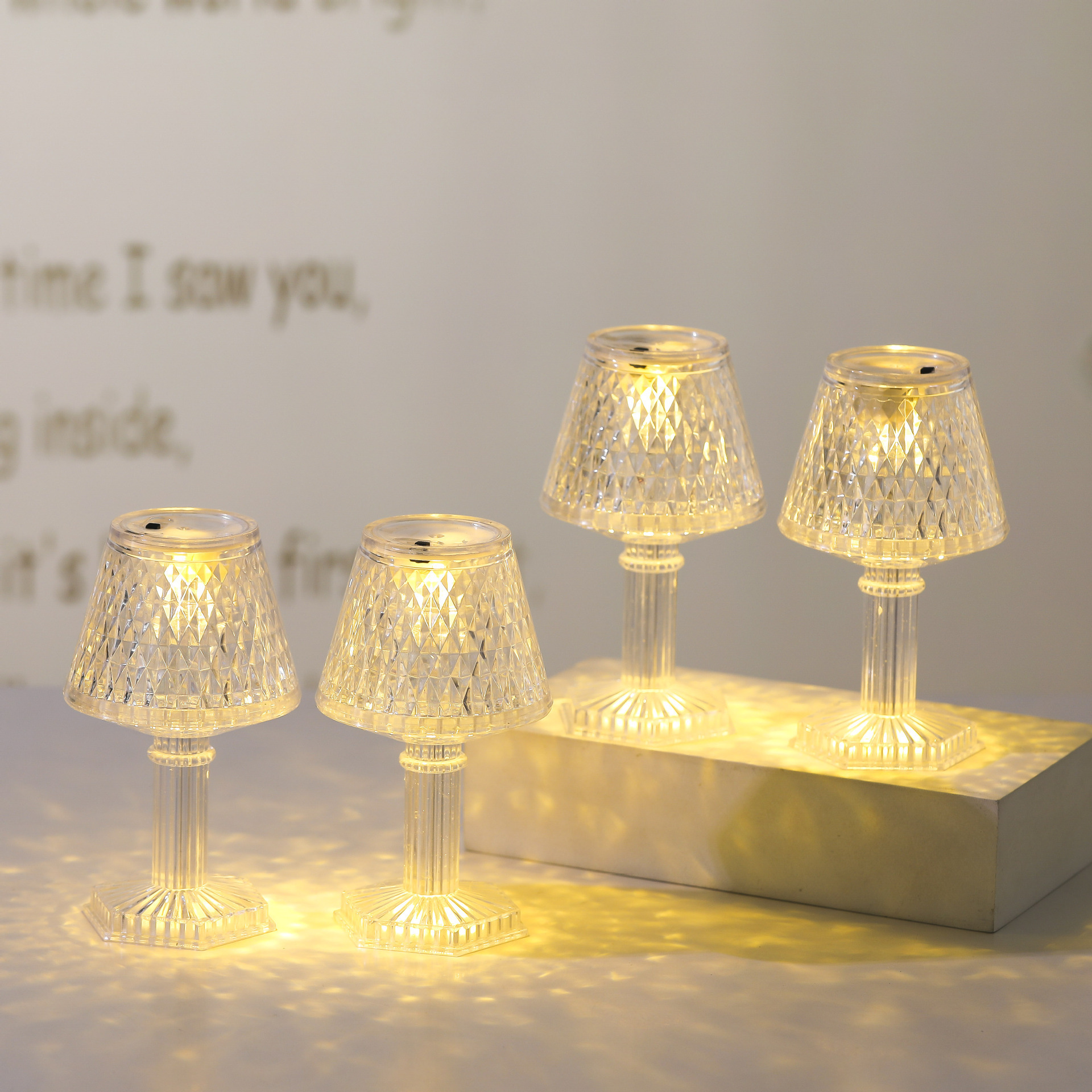 New Arrival Cheap Crystal Diamond Battery Control Led Candle Night Light Projection Bedroom Wedding Decorative Mini Table Lamp