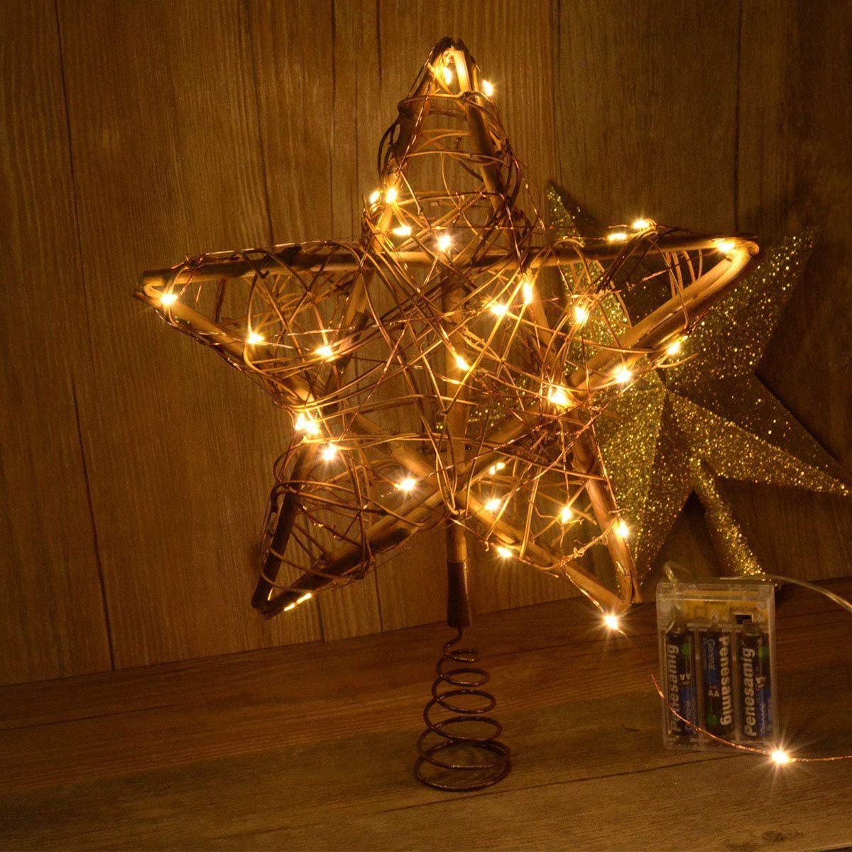 Christmas tree top star wrought iron glitter led tree top five-pointed star Christmas tree decoration light string supplies