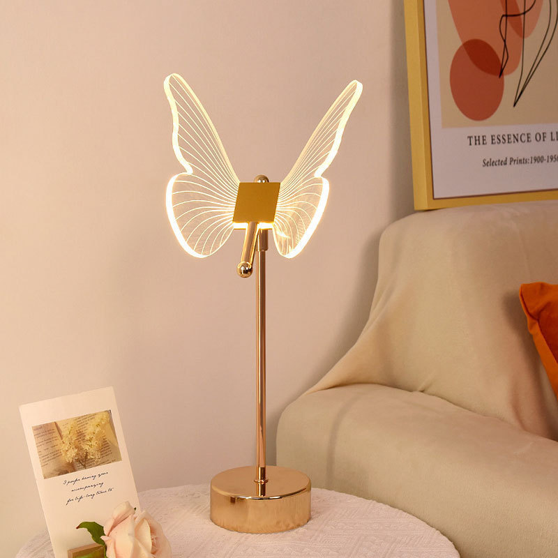 Modern Nodic Bedside  Rechargeable Butterfly Crystal Diamond Table Lamp Adjustable Metal Acrylic Desk Bedroom Led Night Light