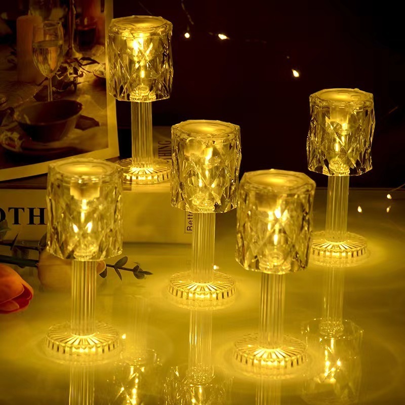 New Arrival Cheap Crystal Diamond Battery Control Led Candle Night Light Projection Bedroom Wedding Decorative Mini Table Lamp