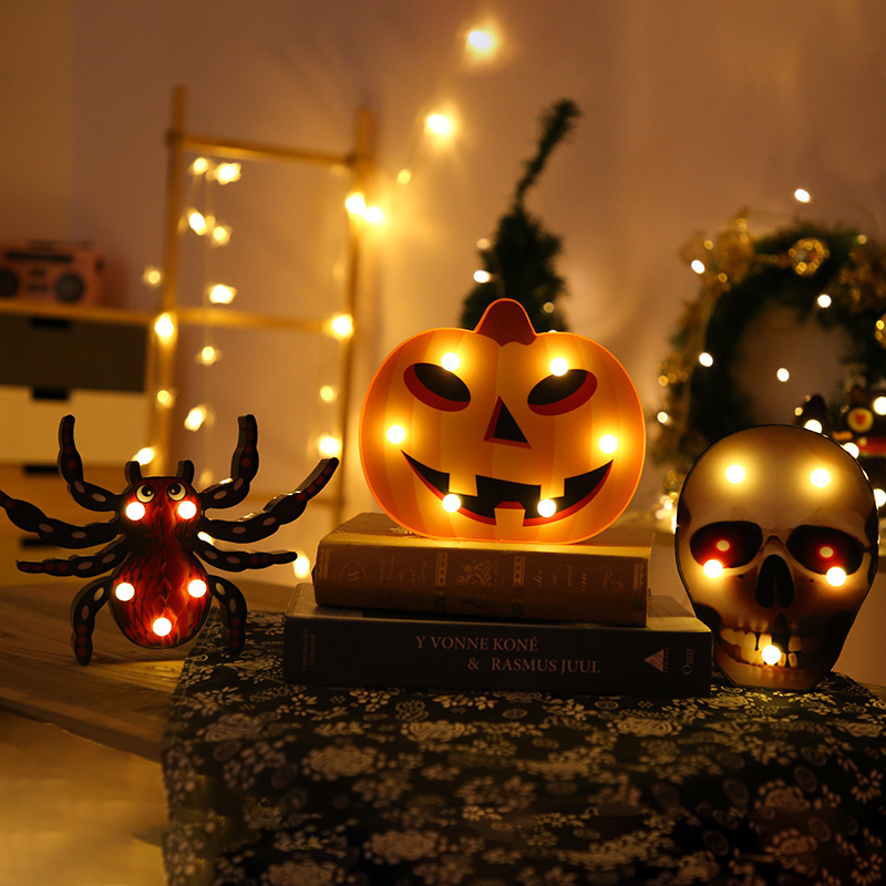 Decorative Halloween Spider Bat Pumpkin Decoration Lights Ghost Festival Led Battery Night Light Ghost Skull Holiday light Decor