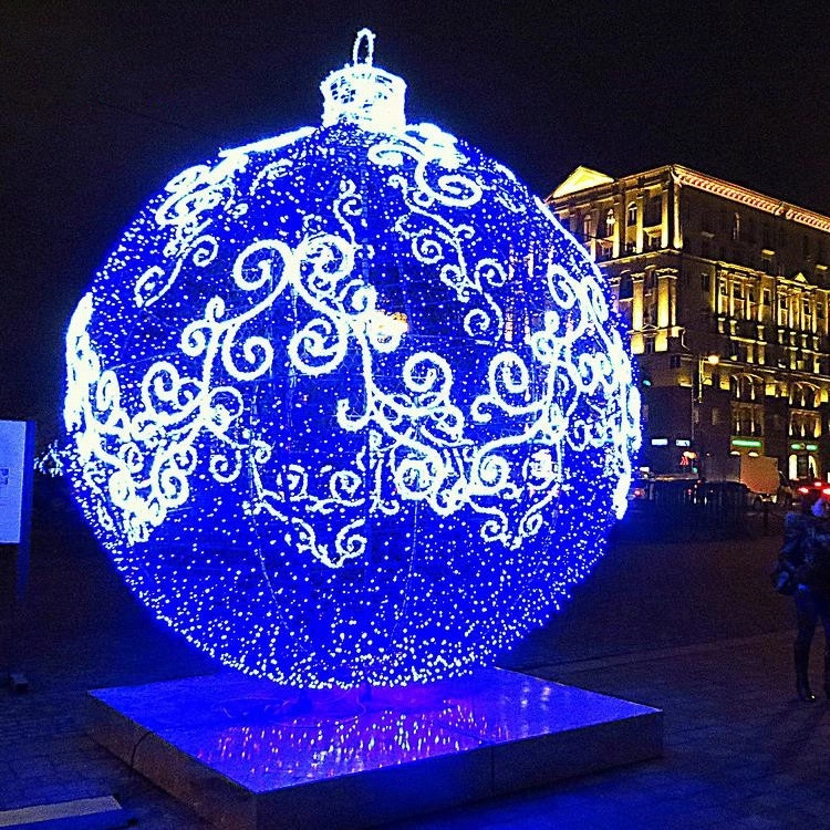 Outdoor Commercial Christmas Street Decorations Giant Led Acrylic 3d Ball Motif Lights