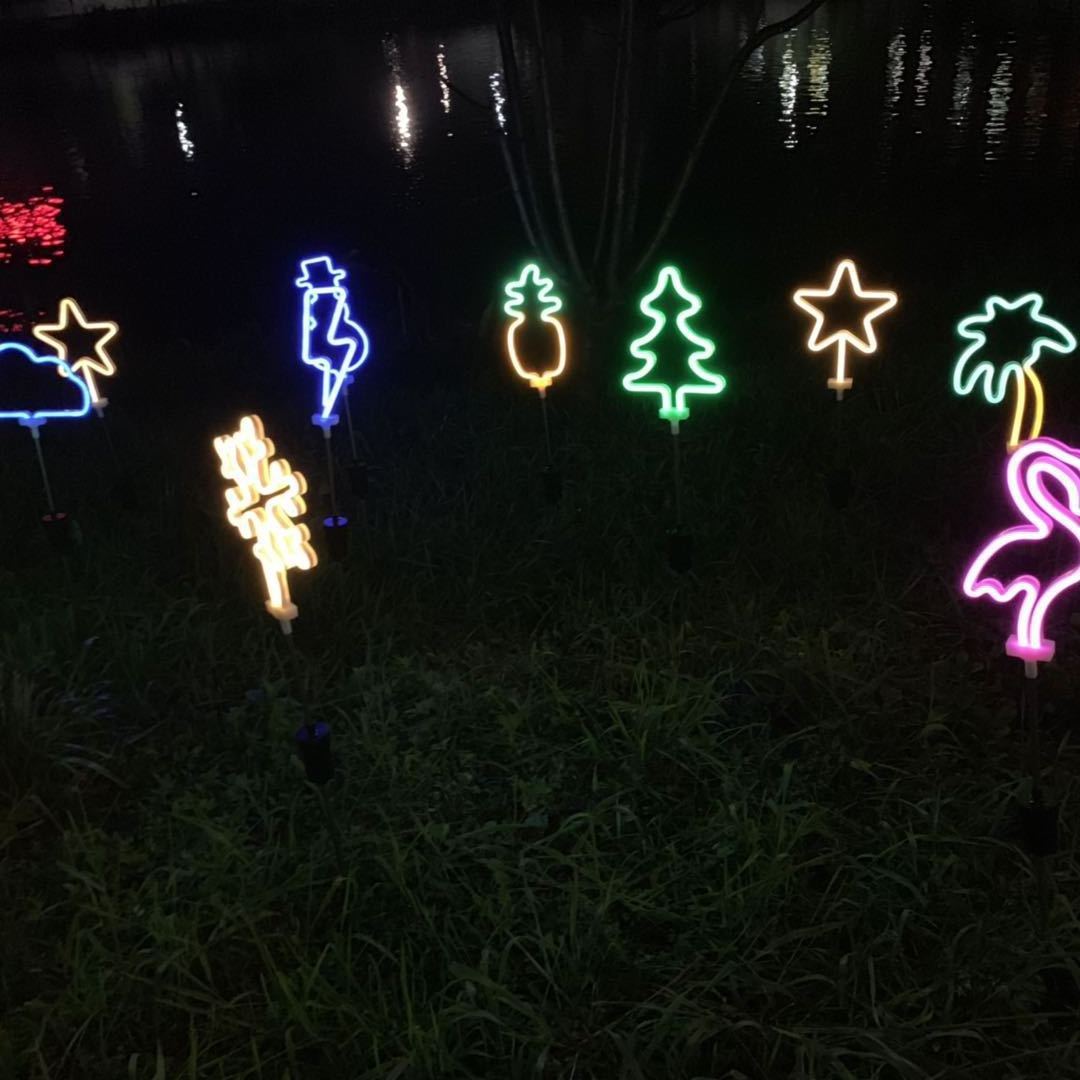 New Lawn Garden Decorative Lighting Rainbow Flamingos Snowflake Led Ground Plug-In Neon Lights Solar Powered