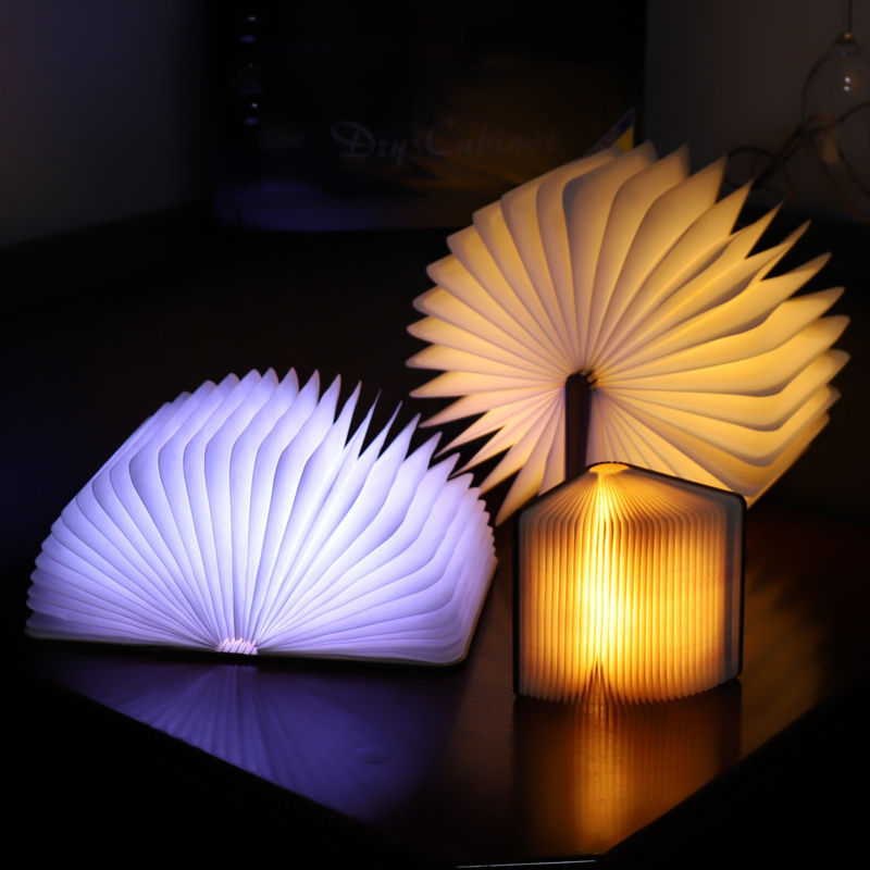 Led Folding Book Lamp Wooden Rechargeable Indoor Home Decor Lantern Novelty Gift Lighting Night Lights