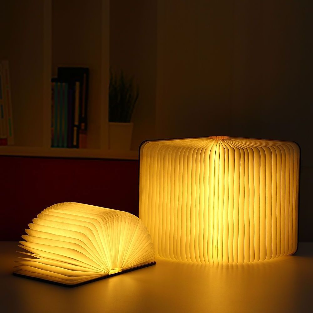 Led Folding Book Lamp Wooden Rechargeable Indoor Home Decor Lantern Novelty Gift Lighting Night Lights