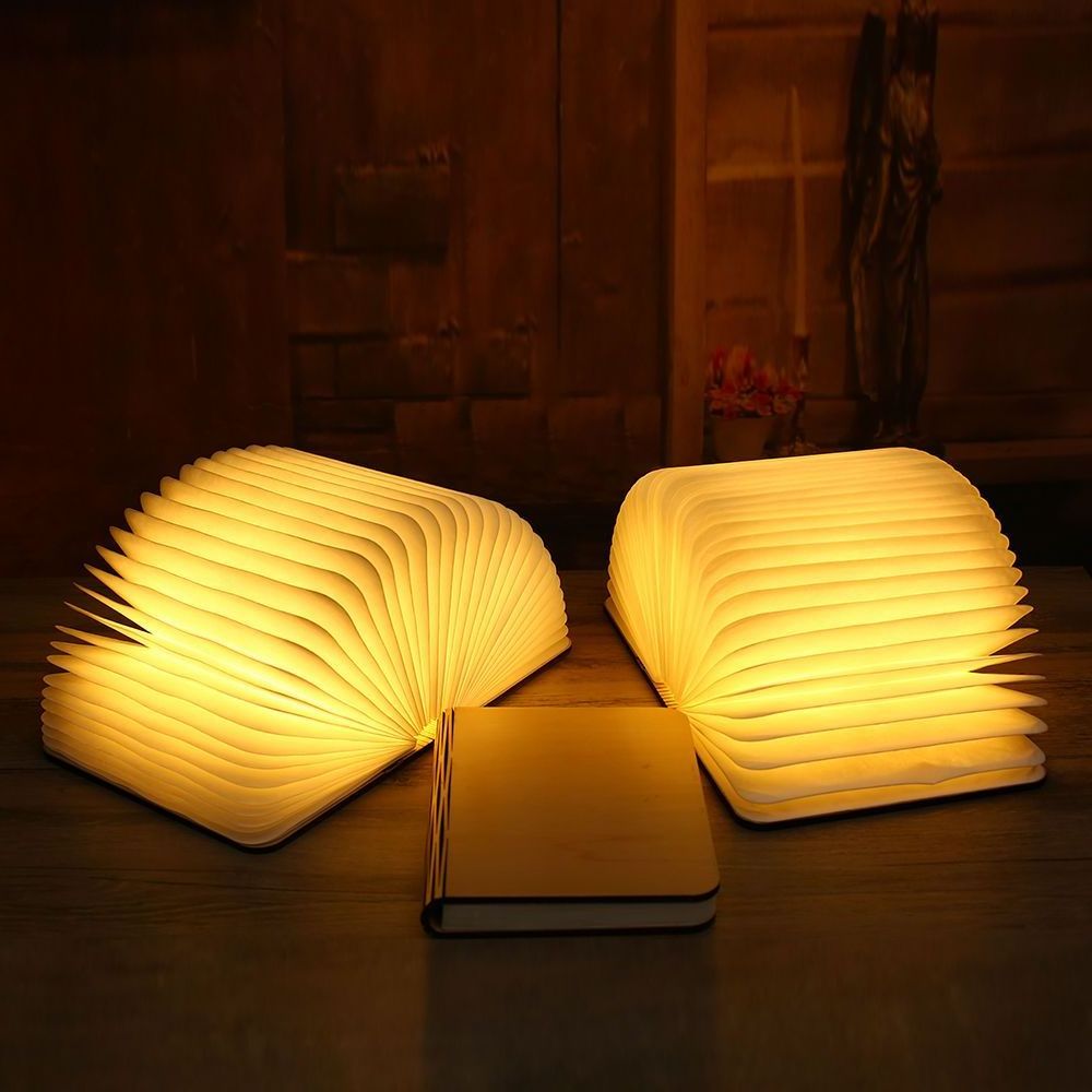 Led Folding Book Lamp Wooden Rechargeable Indoor Home Decor Lantern Novelty Gift Lighting Night Lights