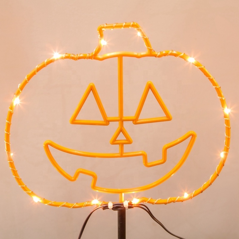 New Design Iron Orange Pumpkin Led Solar Garden Stake Light