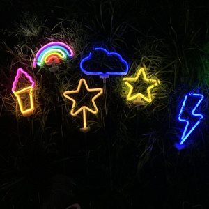 New Lawn Garden Decorative Lighting Rainbow Flamingos Snowflake Led Ground Plug-In Neon Lights Solar Powered