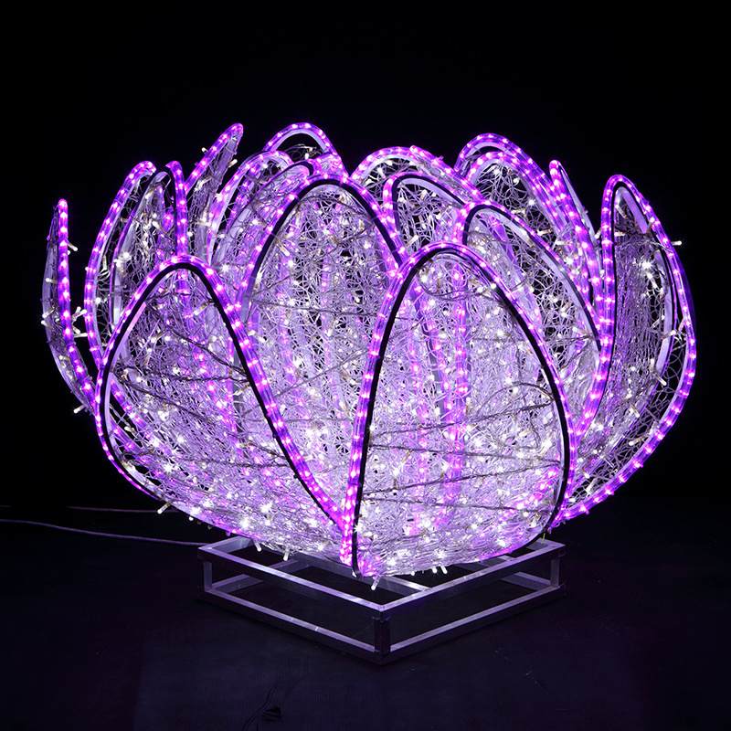 Custom 3d LED large lotus flower motif light for outdoor street festive shopping mall decoration