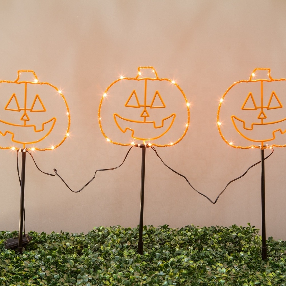 New Design Iron Orange Pumpkin Led Solar Garden Stake Light