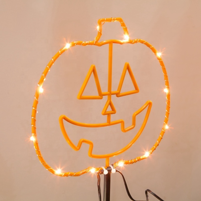 New Design Iron Orange Pumpkin Led Solar Garden Stake Light