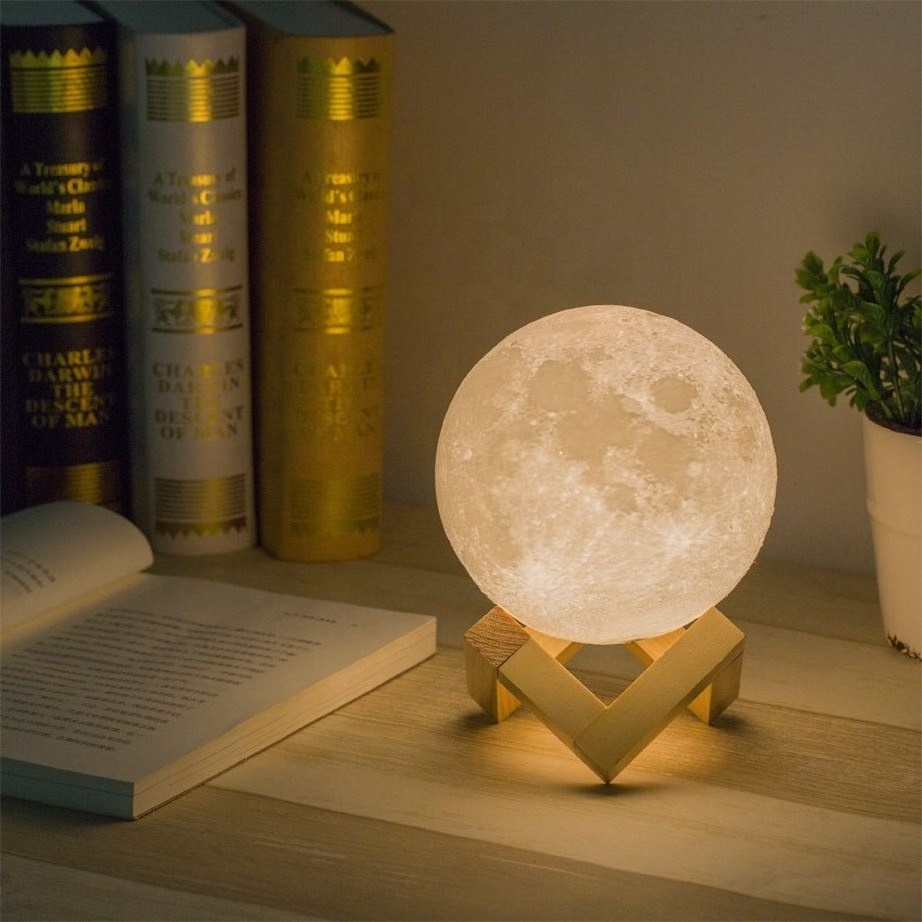 High Quality 3d print moon shaped 8cm 16 colors gift boxes LED 3D moon lamp light