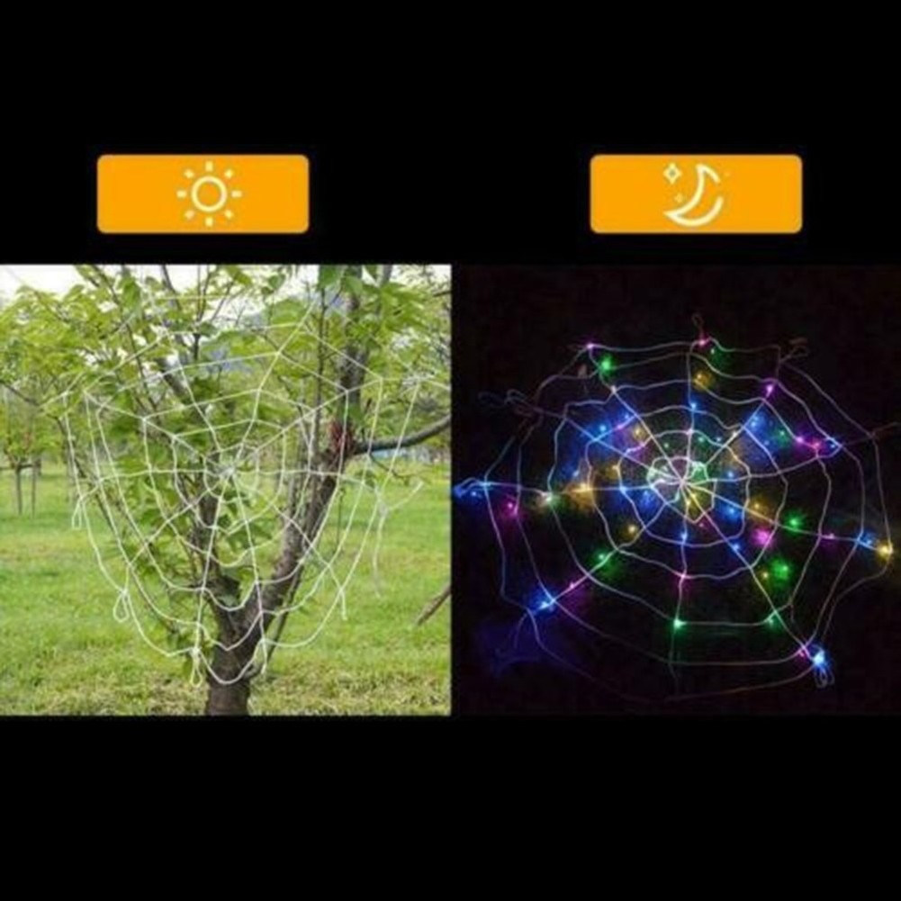 LED Spider Web String Lights Diameter 1.5m Remote Control Battery Box Powered Halloween Decorations Lights