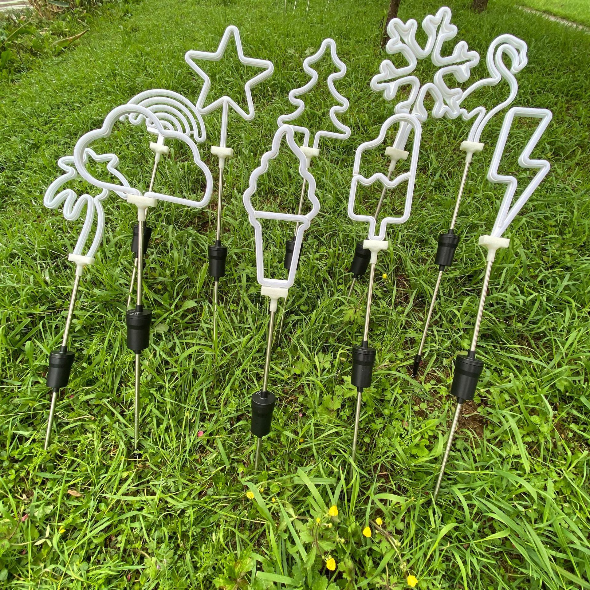 New Lawn Garden Decorative Lighting Rainbow Flamingos Snowflake Led Ground Plug-In Neon Lights Solar Powered