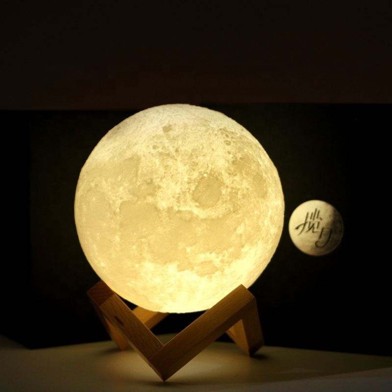 High Quality 3d print moon shaped 8cm 16 colors gift boxes LED 3D moon lamp light