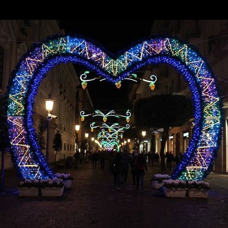 Outdoor Street Decoration Metal Wedding Heart Led 3d Christmas Motif Arch Light street motif led christmas lights