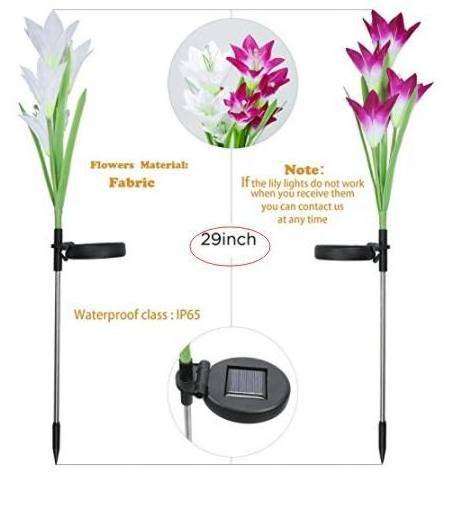 Outdoor Solar Garden Stake Lights Solar Multi-color Changing LED Powered Lights with Lily Flower