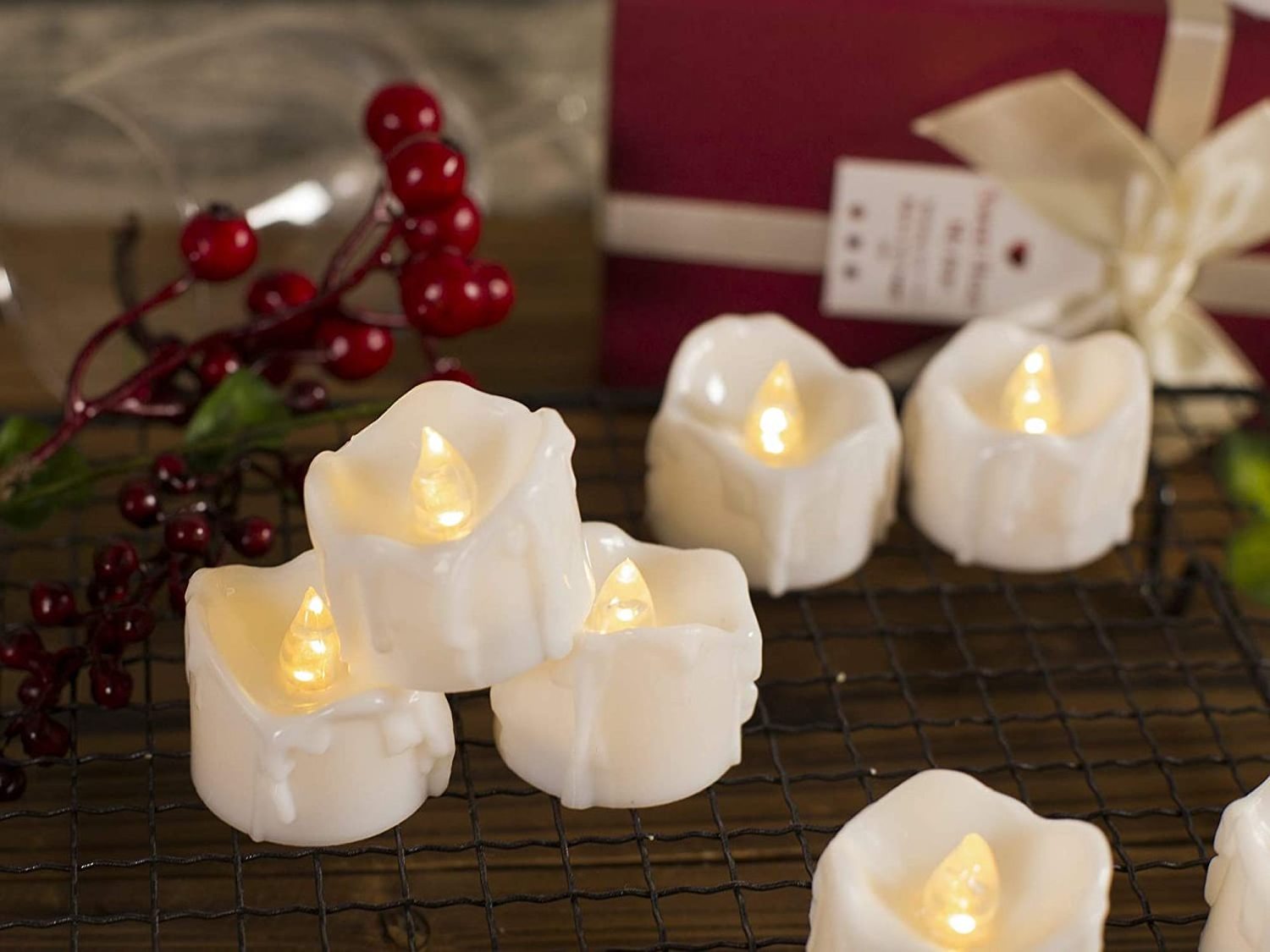 12 pcs/box Flameless LED Tea Candle Lights with Timer Battery Operated Flickering Tea lights for Mothers Day Gifts 24 Hours