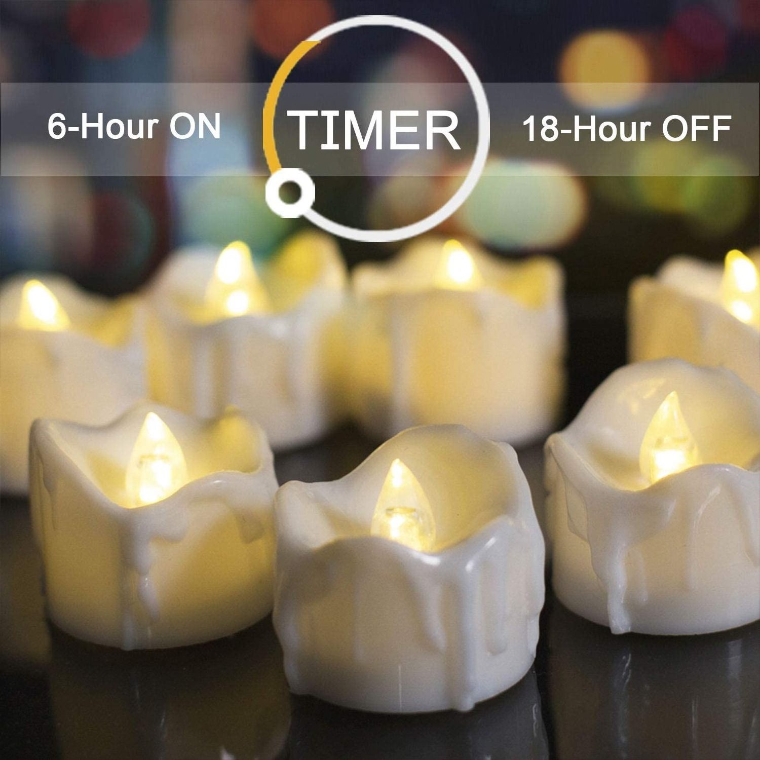 12 pcs/box Flameless LED Tea Candle Lights with Timer Battery Operated Flickering Tea lights for Mothers Day Gifts 24 Hours