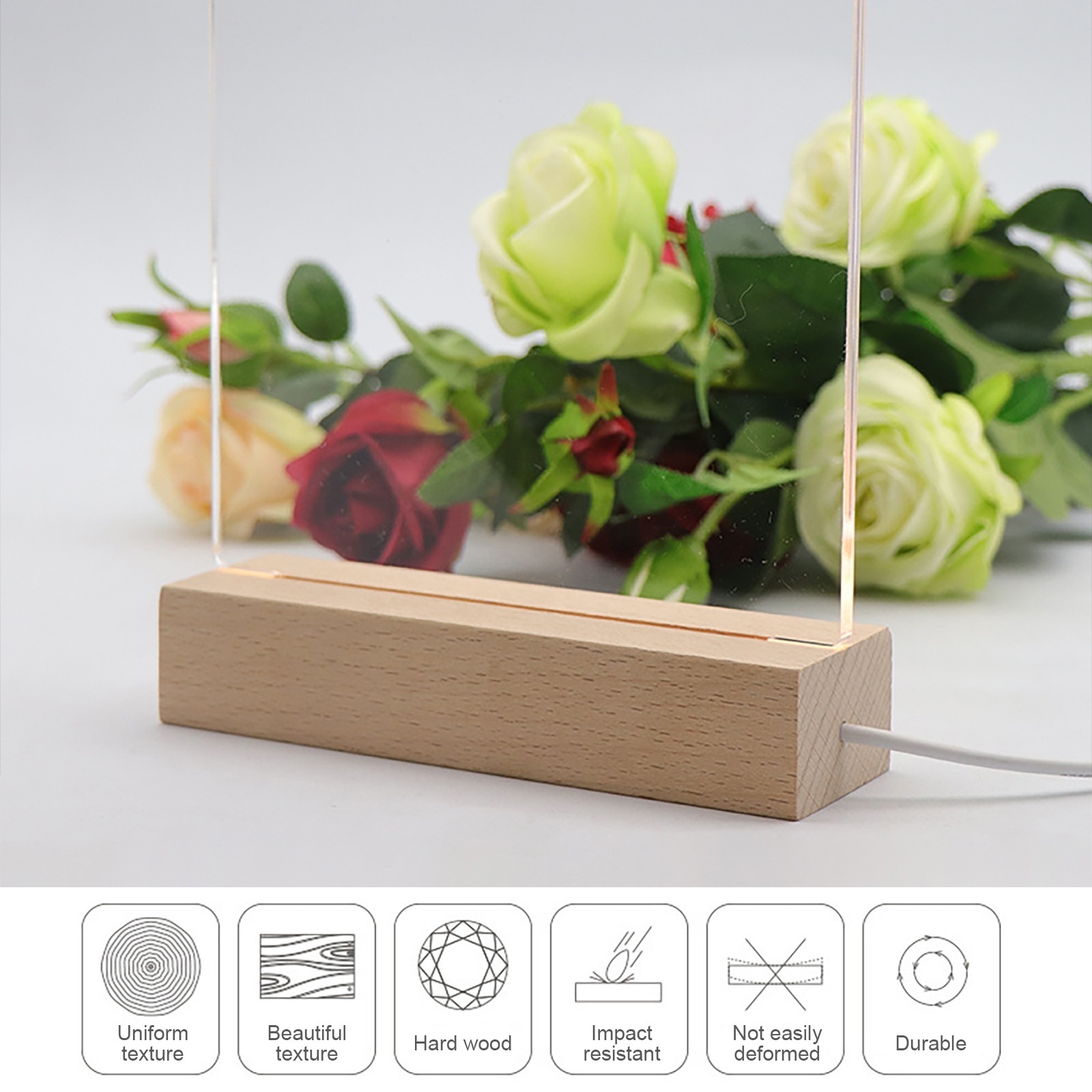 Creative Solid Rectangular LED Wooden Luminous USB powered 3D Acrylic Night Light Base Wood Holder Lamp Bases For Decoration Li