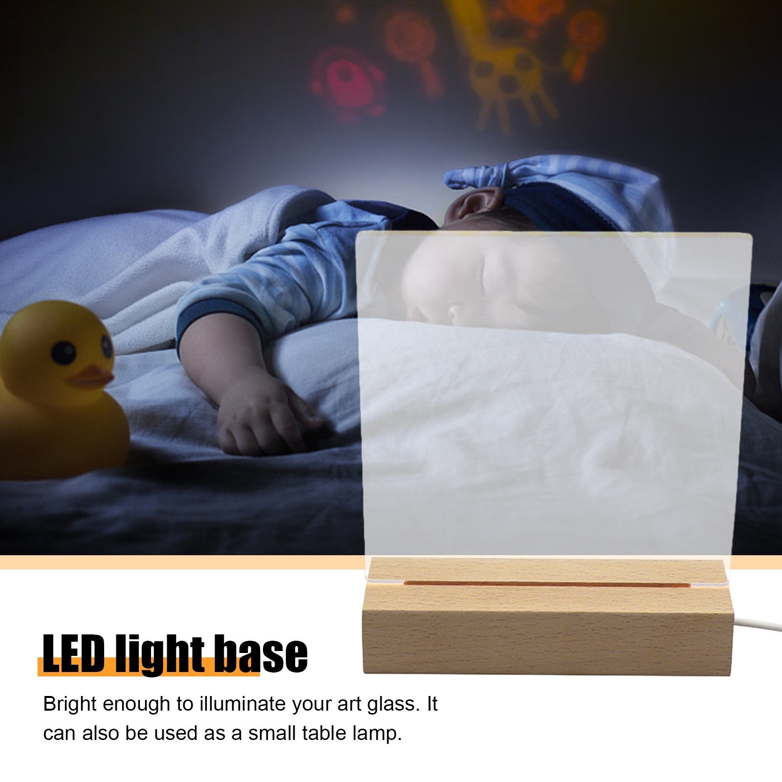 Creative Solid Rectangular LED Wooden Luminous USB powered 3D Acrylic Night Light Base Wood Holder Lamp Bases For Decoration Li