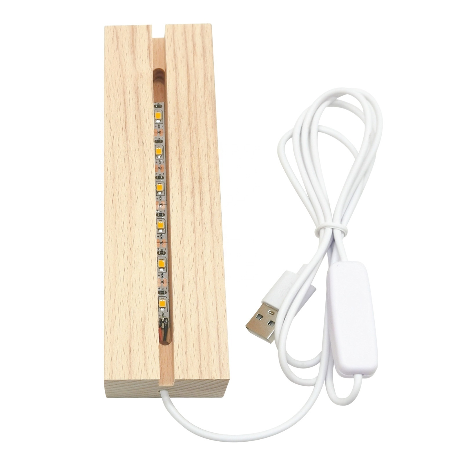 Creative Solid Rectangular LED Wooden Luminous USB powered 3D Acrylic Night Light Base Wood Holder Lamp Bases For Decoration Li