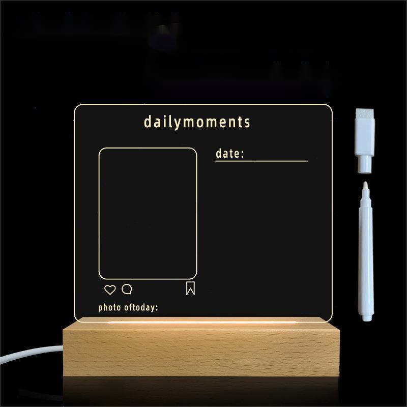 3D Acrylic Luminous Wooden Plastic USB DIY Message Board Tablet Board Bedroom night light lamp with pen