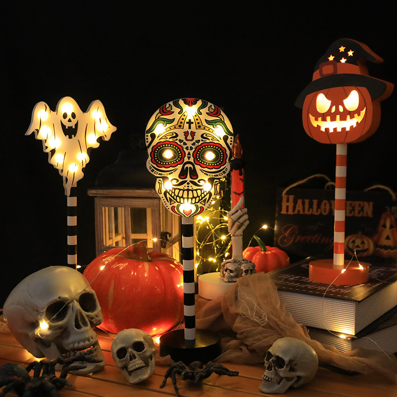 Hot Led Creative Halloween street sign Lights Battery Crown Pumpkin Ghost Bat Shop Window Decorative Table Lamp Holiday lighting