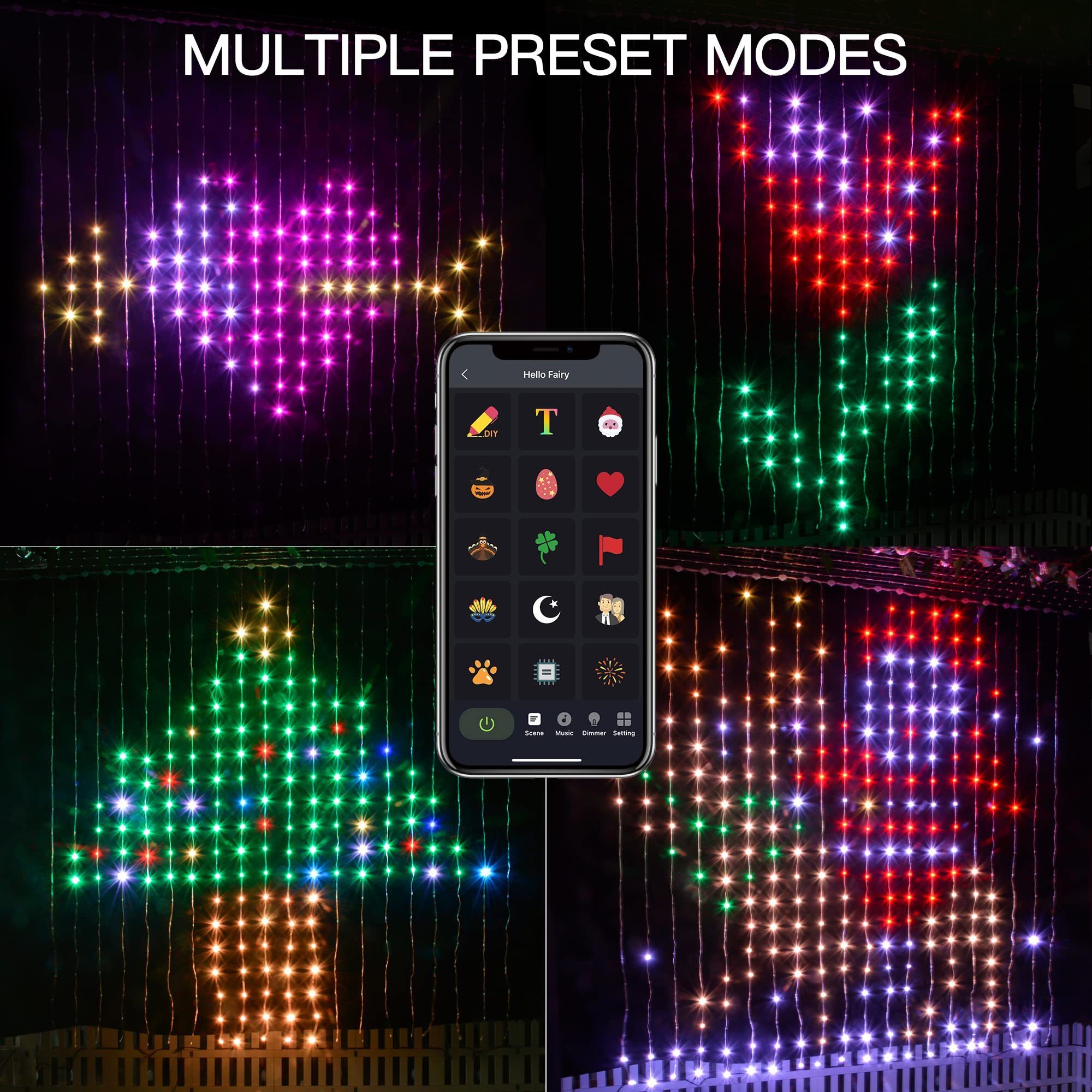 Smart Bluetooth App Control Music Programmable Color Changing  DIY RGB Window Curtain Lights