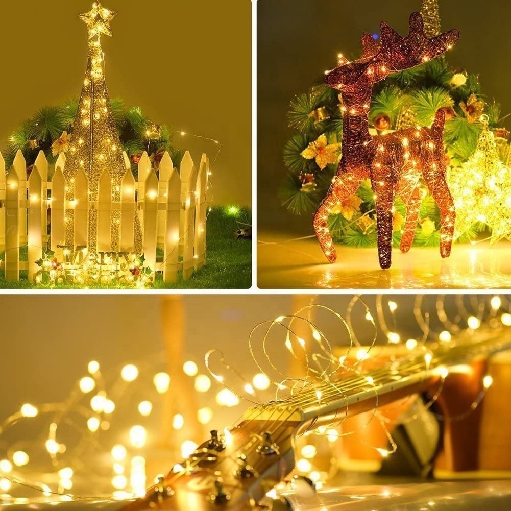 33ft 100 LED copper wire string lights 8 Modes USB Battery Powered with Remote Control for Party Home Christmas Decoration