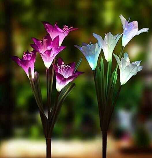 Outdoor Solar Garden Stake Lights Solar Multi-color Changing LED Powered Lights with Lily Flower