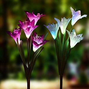 Outdoor Solar Garden Stake Lights Solar Multi-color Changing LED Powered Lights with Lily Flower