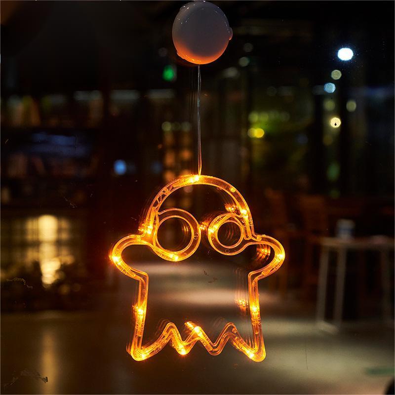 Hanging LED Battery Powered Pendant Suction Pumpkin Ghost Halloween Lights for Window Decoration