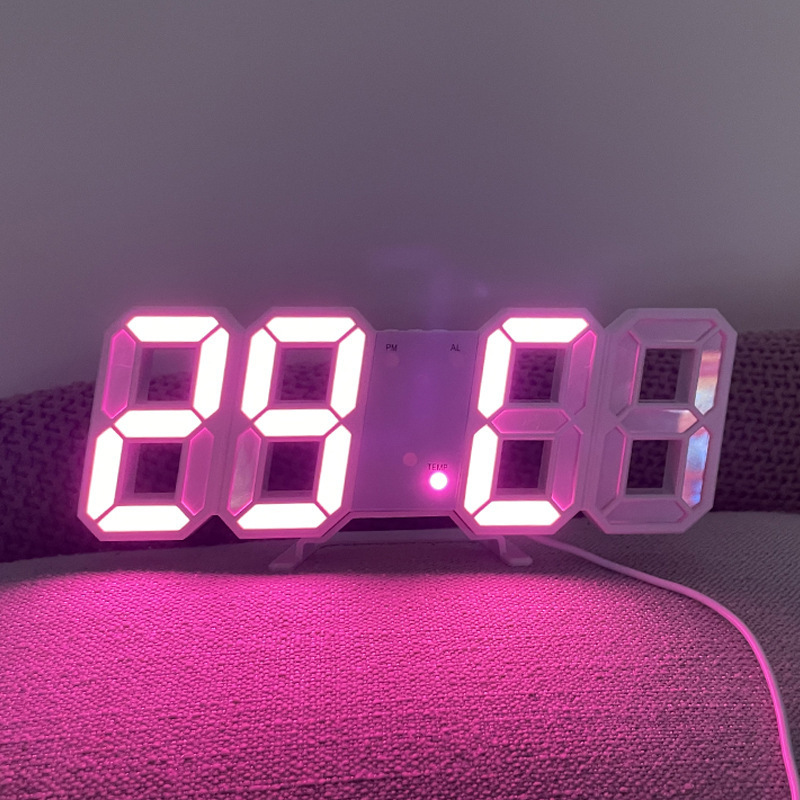 3d Led Table Wall Clock Digital Timer Nightlight Watch Alarm Clock For Warehouse Office Living Room 12/24h Brightness Adjustable